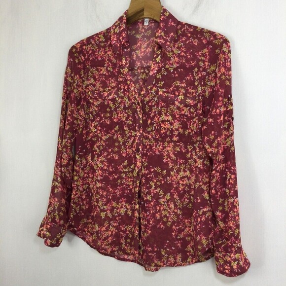 Express Womens Portofino Floral Long Sleeve Button Down Shirt Red/Multi Small - Picture 6 of 6